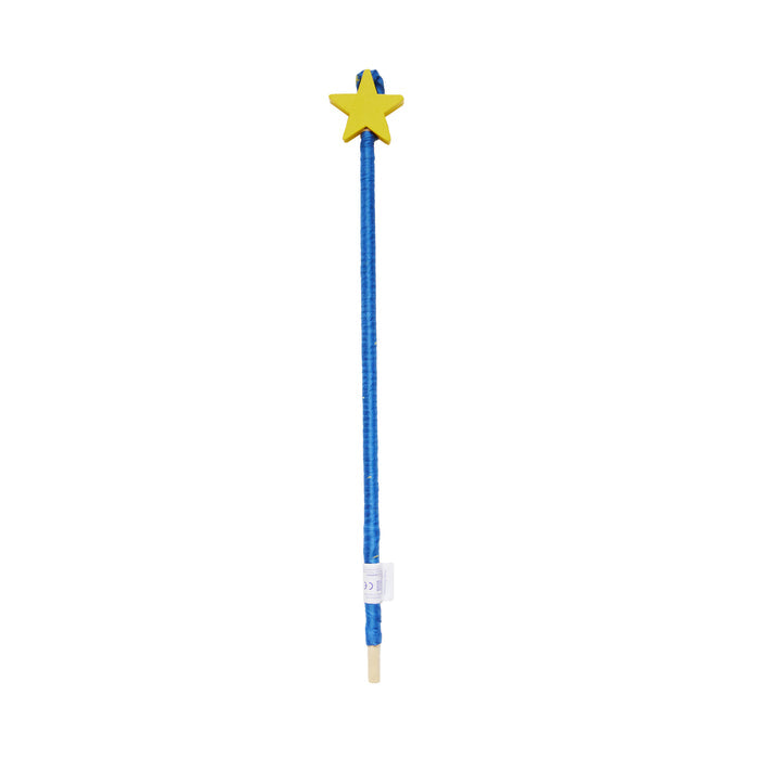 The Star Streamer by Sarahs Silks is a blue wand topped with a yellow star, ideal for open-ended play, and features vibrant streamers that dance in the air.