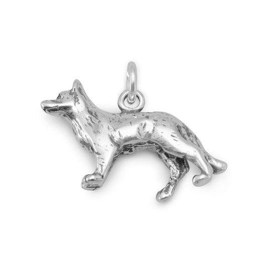 Sterling silver German Shepherd charm 20x20 mm with loop bail