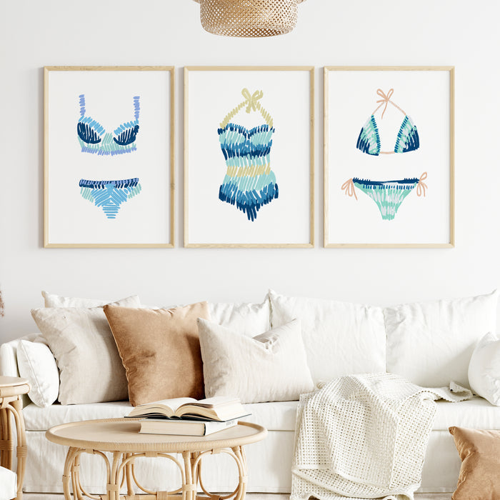 Swim Suit Trio Triptych, No. 2 - Set of 3 - Jetty Home