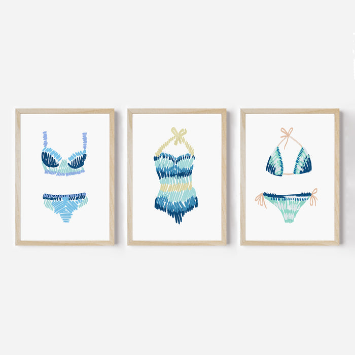 Swim Suit Trio Triptych, No. 2 - Set of 3 - Jetty Home