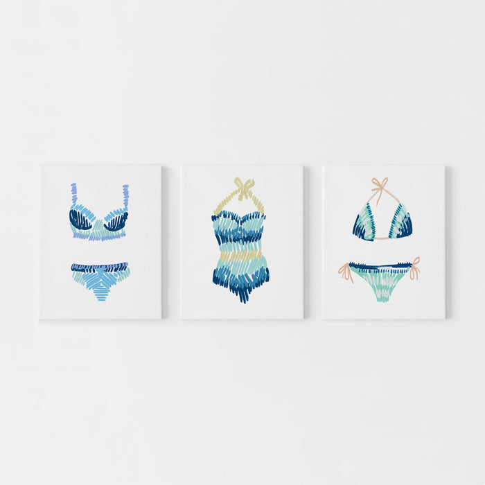 Swim Suit Trio Triptych, No. 2 - Set of 3 - Jetty Home