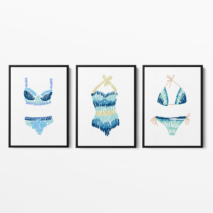 Swim Suit Trio Triptych, No. 2 - Set of 3 - Jetty Home