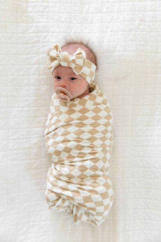 TAN + WHITE CHECKER | BOW SET