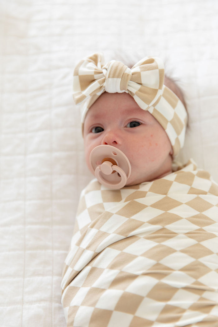 TAN + WHITE CHECKER | BOW SET