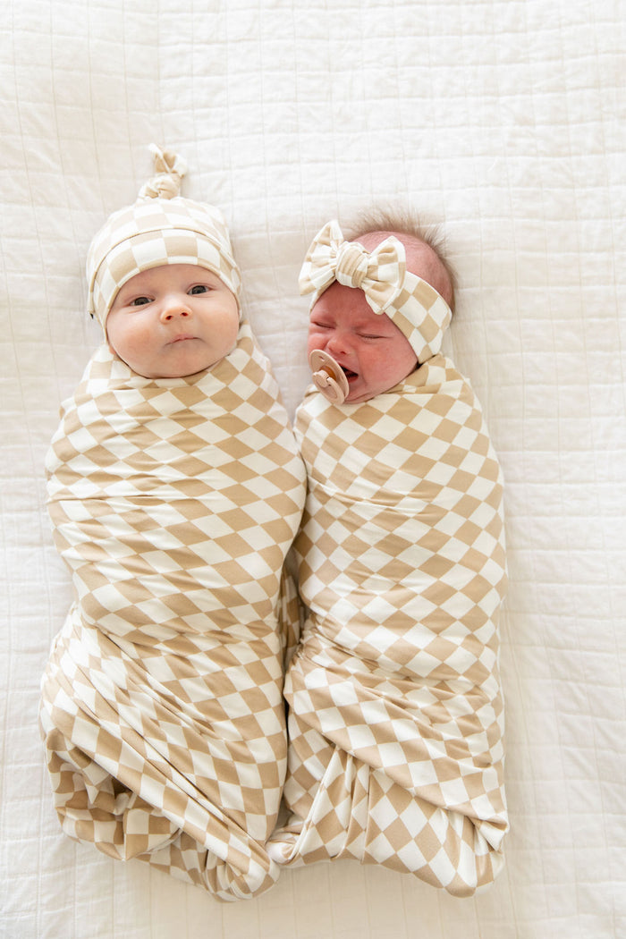 TAN + WHITE CHECKER | BOW SET
