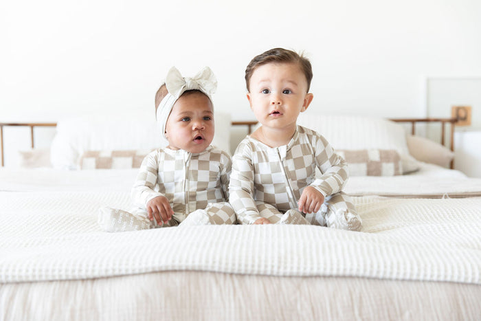 TAN + WHITE CHECKER | FOOTIE ONE PIECE
