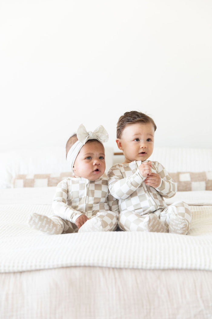 TAN + WHITE CHECKER | FOOTIE ONE PIECE