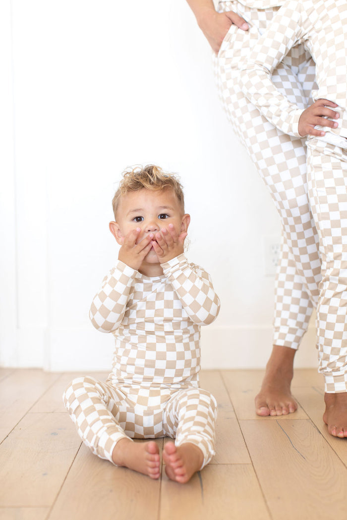 TAN + WHITE CHECKER | LONG SLEEVE