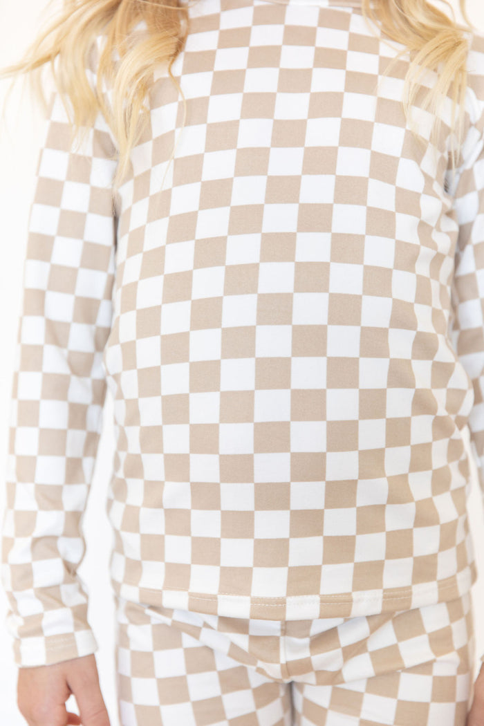 TAN + WHITE CHECKER | LONG SLEEVE