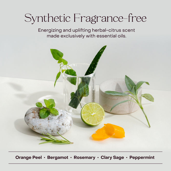 Everist’s The Exfoliating Body Wash Concentrate features natural ingredients like orange peel, lime, rosemary, sage, and aloe leaf with stones and glass for a herbal-citrus scent from essential oils, free from synthetic fragrance.