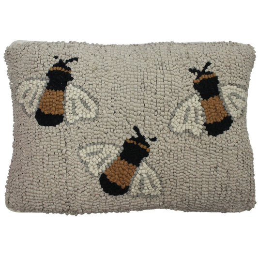 Three Bees Hooked Pillow 14 Inx20 In - Home Collections by Raghu
