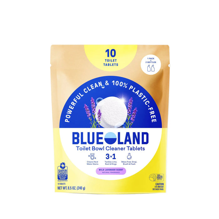 Blue Land toilet bowl cleaner tablets packaging on a white background