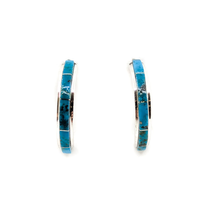 Turquoise Channel Inlay Hoop Earrings