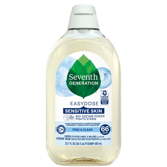 A 23.1 fl oz bottle of Seventh Generation Ultra Concentrated Laundry Detergent delivers 66 loads, fights stains, is gentle on sensitive skin, and features a refreshing lavender scent.