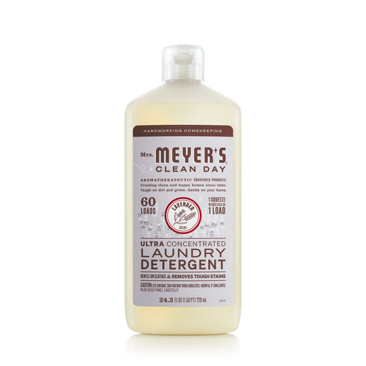 Mrs. Meyers Ultra Concentrated Liquid Laundry detergent, with stain-fighting enzymes and a garden-inspired scent, comes in a 24-ounce (710 ml) bottle labeled 60 loads and 1 squeeze = 1 load, making it easy to tackle tough stains.