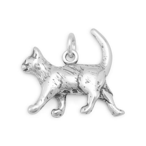 Sterling silver walking cat charm with bail for bracelets or necklaces