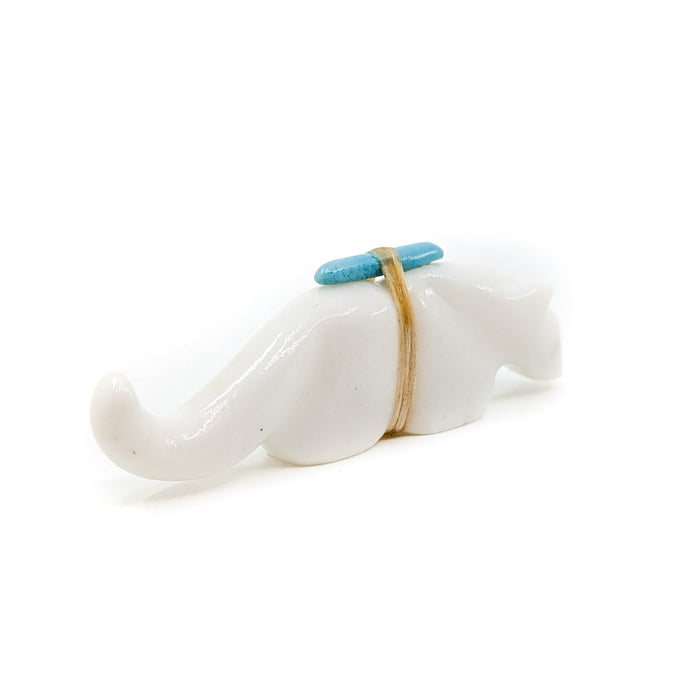 White Marble Mountain Lion with Turquoise Medicine Bundle