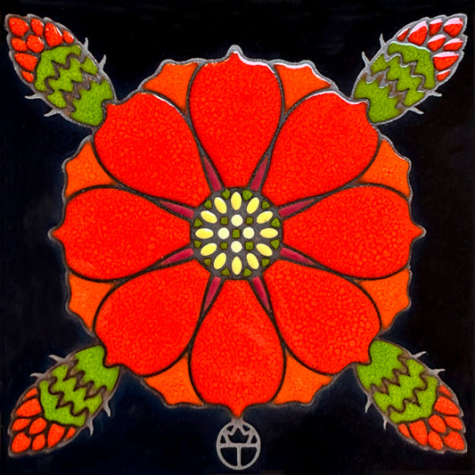 Exclusive collection of beautiful hand-glazed, hand-fired ceramic tiles from Tucson artist Wil Taylor's original Desert Blossom Series, with tile work done by local company - Carly Quinn Designs.  Each tile measures 6 x 6 inches and has cork backing. They can be enjoyed as a wall hanging, trivet, or decorative installation. Fabulous gift item!