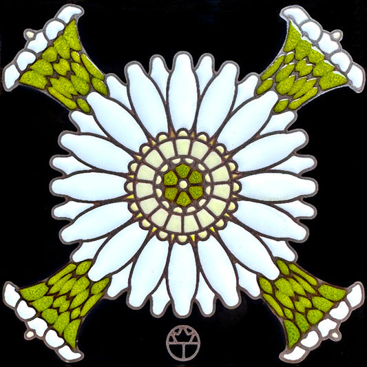 white saguaro flower on black background ceramic tile by wil taylor