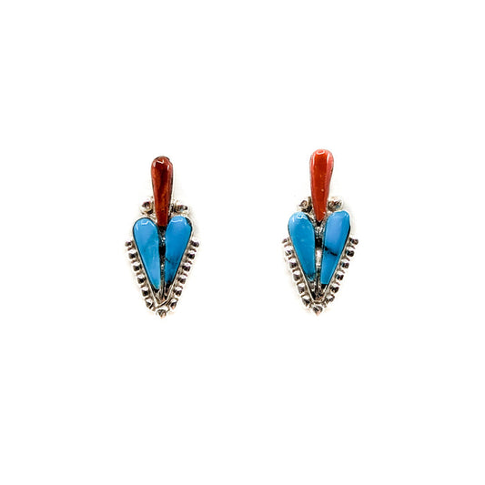 Zuni Turquoise and Coral Post Earrings